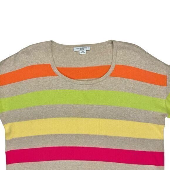 Liz Claiborne Sweater Womens XL Beige Colorful Striped Street Style Knit Jumper - Picture 2 of 16